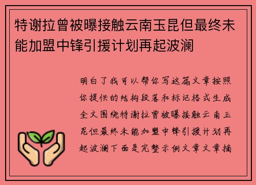 特谢拉曾被曝接触云南玉昆但最终未能加盟中锋引援计划再起波澜